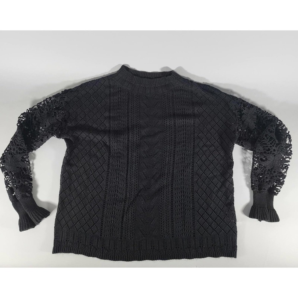 Floral Open Knit Sweater Top Womens LG Black Dark Romantic Witchy Whimsigoth